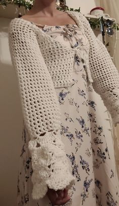 Experimental cardigan I made 🥰 Absolutely beautiful and delicate looking Elegant Crochet Top For Spring, Elegant Crochet Top For Fall, Fitted Cotton Shrug For Spring, Lace Winter Outfit, Elegant Crochet Sweater For Spring, Spring Crochet Sweater, Elegant Crochet Cardigan For Fall, White Crochet Cardigan For Spring, White Long Sleeve Shrug For Spring