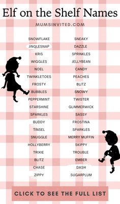 the elf on the shelf names are in black and white, with pink gingham check