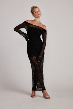 Lizette Black Lace Maxi Gown – 12th Tribe Sheer Dress Outfit Casual, Sheer Dress Outfit Classy, Black Lace Dress With Sleeves, Black Maxi Lace Dress, Sheer Dress Outfit, Sheer Dresses Outfit, Long Black Lace Dress, Night Dress Long, Full Lace Dress