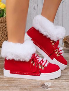 Red  Collar     Embellished   Women Shoes Winter Sneakers Women, Bedazzle Shoes, Womens Red Shoes, Nike Shoes Women Fashion, Custom Sneakers Diy, Christmas Shoes, Women Hats Fashion, Sport Shoes Women, Casual Sneakers Women