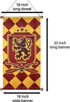 the hogwarts house flag is shown with measurements for each one's crest