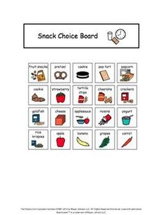 the snack choice board is filled with different foods and drinks to help kids learn how to make their own snacks