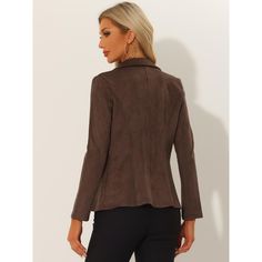 Modern and elegant, this blazer is styled with faux suede fabric. This chic blazer designed with a lapel collar and long sleeves, adds a touch of elegance to your wardrobe. Paired with long pants for a vintage and fashionable look. Suitable for autumn/winter and many occasions, such as casual, office, work, business, meeting, dating, and weekend gatherings. Womens Oversized Blazer, Womens Tailored Suit, Suede Blazer, Winter Outwear, Chic Blazer, Denim Corset, Faux Suede Jacket, Faux Suede Fabric, Blazer Designs