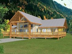 this is an artist's rendering of a cabin style home in the mountainside