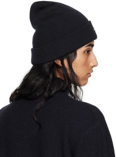 Rib knit RWS-certified wool beanie in navy. Logo patch at rolled brim. Supplier color: Dark navy Navy Logo, Wool Beanie, Dark Navy, A P, Patch Logo, Rib Knit, Top Brands, Wool, Luxury Fashion