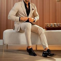 Buy Man Beige Suit2 Piece Suit formal Suit Wedding Dinner Prom Online in India - Etsy Costume Beige, Beige Wedding, Beige Suits, Groom Tuxedo, Suits Men, Bae Goals, Party Attire, Prom Ideas, Groomsmen Suits