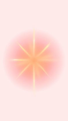 an orange and yellow star in the middle of a pink sky with light coming from it