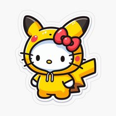 a hello kitty sticker that is yellow and has a red bow on its head