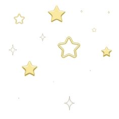 some gold stars are flying in the air with one star on it's side