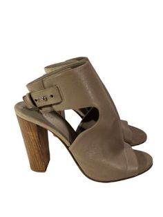 Vince Women Shoes Addie Tan Leather Peep Toe Cut Out Block Heel Booties Size 8.5  | eBay Spring Leather Boots With Wooden Heel, Open Toe Boots With Buckle Closure For Spring, Spring Open Toe Boots With Buckle Closure, Leather Boots With Wooden Heel For Spring, Spring Leather Ankle Strap Boots, Leather Boots With Ankle Strap For Spring, Leather Ankle-high Heels With Wooden Heel, Spring Boots With Heel Strap And Round Toe, Spring Leather Booties With Round Toe