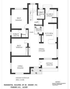 the floor plan for an apartment with three bedroom and two bathrooms, which are located on one