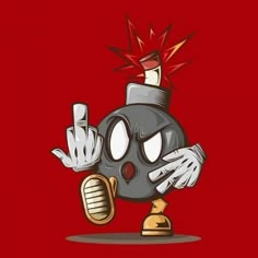 a cartoon bomb character holding up two fingers