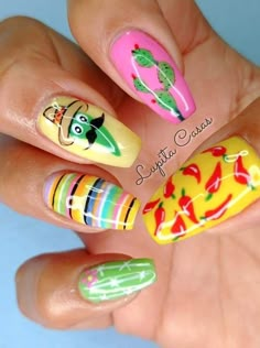 Taco Nails Designs, Mexican Nails Designs Mexico, Taco Nails, Margarita Nails, Eagle Nails