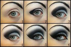 Goth eye make up Black Makeup Tutorial, Gothic Eye Makeup, Maquillage Goth, Halloween Make-up Looks, Drag Make-up, Make Up Tutorials, Halloween Eye Makeup