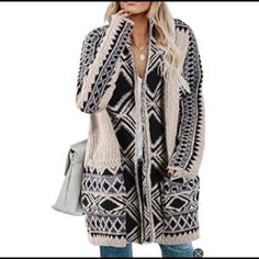 Nwt Lucky Brand Beige Tan And Navy Blue Aztec Tribal Pattern Open Longline Cardigan, Sz S/P. Brand New And Never Worn. Super Cute Pattern, Great Go-To Cozy Piece. Never Worn. Features: Machine Wash Measurements In Inches: Shoulder To Shoulder: 25 Armpit To Armpit: 22 Waist: 40 Hip: 40 Length: 30 Casual Fair Isle Sweater Coat, Bohemian Winter Cardigan, Casual Beige Cardigan With Fair Isle Pattern, Casual Beige Fair Isle Cardigan, Casual Outerwear With Fair Isle Pattern, Casual Fair Isle Pattern Outerwear For Layering, Casual Fair Isle Outerwear For Layering, Beige Long Sleeve Cardigan With Fair Isle Pattern, Bohemian Cardigan With Pockets