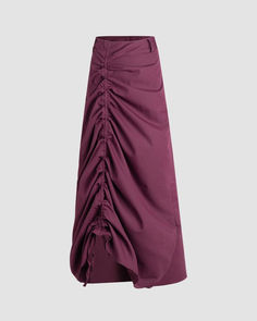 Details: Purple long skirt with ruched designBottom Length: LongMaterials:95% Polyester + 5% Spandex Long Skirt With Ruched Sides For Spring, Casual Fitted Ruched Maxi Skirt, Ruched Cotton Skirt, Cotton Ruched Skirted Bottoms, Spring Ruched Draped Long Skirt, Fitted Ruched Cotton Skirt, Ruched Long Draped Skirt For Spring, Stretch Ruched Pencil Skirt, Casual Ruched Long Maxi Skirt