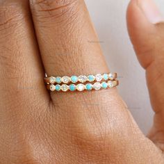 14K Gold Ring, Studded Ring, Dainty Wedding Ring, Gemstone Engagement Ring, Turquoise Ring For Her, Emerald Ring, Half Eternity Ring, Engagement Band Ring Product info: 14k solid gold Diamond: SI-I Clarity Diamond: 0.30 ct, Natural Turquoise: 0.27 ct, Natural Arizona *Price is for single ring Ring Size 7 Item will be resized and shipped within 10 days. ITEM Will BE SHIPPED : India Speed Post To get the item in 4-5 days, we can also ship it thru DHL express, please contact us before. Please selec Fine Jewelry Turquoise Diamond Ring, Fine Jewelry Diamond Turquoise Ring For Anniversary, Turquoise Round Band Ring For Anniversary, Fine Jewelry 14k Gold Turquoise Wedding Ring, 14k Gold Turquoise Ring For Wedding, Fine Jewelry 14k Gold Turquoise Ring For Wedding, Turquoise Ring With Diamond Accents As Gift, Gold Diamond Turquoise Ring, Anniversary Turquoise Ring With Diamond Accents