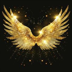 golden wings with sparkles on a black background