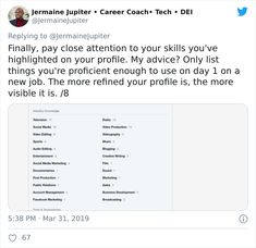 the tweet has been posted to someone about their job and it looks like they are