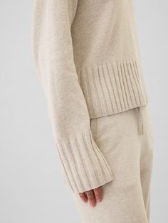 Soft cotton-blend knit. Dropped shoulder, long sleeves with ribbed cuffs. Ribbed crewneck. Ribbed hem. #521289 Womens Vneck Sweater, Women’s Sweater, Women’s Sweaters, Crewneck Sweaters, Deep Autumn, Women's Sweaters, White Sweater, Sweater Set, Cashmere Sweater