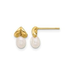 Two white freshwater cultured pearls are matched to 14 karat yellow gold in these simple and elegant post earrings. Each button pearl is 4-5mm. 14K Yellow Gold Freshwater Cultured Pearl Post Earrings Size: one size.  Gender: female.  Age Group: adult. Freshwater Cultured Pearls, Cultured Pearls, Post Earrings, Gender Female, Fresh Water, Womens Watches, Women's Earrings, Jewelry Watches, Age Group