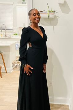 Black Maxi Dress - Chic Open Back Dress - Long Sleeve Maxi Dress - Lulus Chic Backless V-neck Dress For Cocktail, Elegant V-neck Backless Dress For Gala, Glamorous V-neck Evening Dress For Date Night, Flowy V-neck Maxi Dress For Cocktail, Dressy V-neck Dress With Surplice Neckline For Evening, Chic Flowy V-neck Evening Dress, Chic V-neck Evening Dress For Date Night, Chic V-neck Maxi Dress For Evening, Elegant V-neck Backless Party Dress