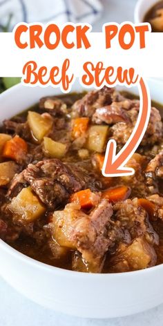 crock pot beef stew in a white bowl