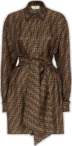 Fendi Dress, Twill Dress, Ff Logo, Coat For Women, Brown Silk, Vestido Casual, Silk Twill, Shirtdress, Long Coat