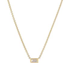 Beautifully Handcrafted Baguette Bezel Diamond In 14k Gold Hanging From A Dainty Cable Link Chain. Chic And Timeless, Wear It By Itself Or Layered, Day Or Night. An Elegant Diamond Baguette Solitaire Is Bezel-Set In This Zoe Lev Pendant Necklace. 16-18” Adjustable Chain. Marked 14k Made In Italy. 1/10 Carat Diamond Necklace Diamond Color Rating Code: F-H Diamond Clarity Rating Code: Vs Diamond Shape: Baguette Vs Diamond, Bezel Diamond, Baguette Diamond, Diamond Clarity, Diamond Shapes, Womens Jewelry Necklace, Colored Diamonds, Diamond Necklace, Jewelry Necklaces