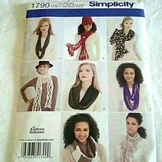 the front cover of a sewing pattern for women's scarfs and scarves