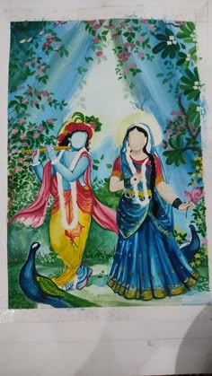 Radhakrishna Canvas Painting, Painting Ideas Radha Krishna, Festival Composition Painting, Vrindavan Drawing, Radha Krishna Watercolor Painting, Radha Krishna Art Drawing, Radha Krishna Drawing, Diy Canvas Art Easy, Color Drawing Art