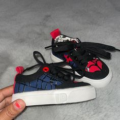 New No Tags Got Them For Grandson But Were Too Small. Spider-Man!! Tie Size 5 Smoke & Pet Free Green Bin Black Canvas Shoes With Elastic Laces And Round Toe, Black Canvas Shoes With Elastic Laces, Black Synthetic Sneakers For Playtime, Spider Man Shoes, Green Bin, Marvel Spiderman, Kids Shoes, Black Red, Spiderman