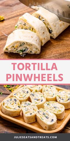 tortilla pinwheels on a cutting board with a knife