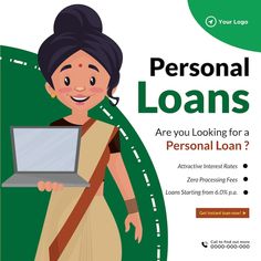 a woman holding a laptop with the text personal loan are you looking for a personal loan?