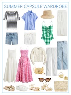 Preppy Capsule Wardrobe Summer, Seaside Outfit Summer, Summer Wardrobe 2023, Coastal Capsule Wardrobe, New England Summer Outfits, Cruise Capsule Wardrobe, Summer Wardrobe Capsule, Preppy Capsule Wardrobe, Seaside Fashion