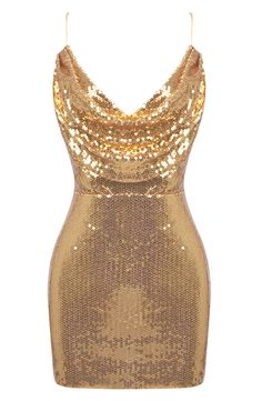 Draped Sequin Dress Gold DESIGN: Color: Gold V-neck Sleeveless Sequined Draped detail Spaghetti straps Concealed zipper at back Gentle Dry Clean Only Length: Mini MATERIAL: Polyester + Cotton + Spandex Delicate sewing and hemming by durable needle lockstitch machine. YKK zipper (known as the most durable and reliable zippers manufactured today). To maintain the beauty of your garment, please follow the care instructions on the attached label. Colour may vary due to lighting on images. The product images (without model) are closest to the true color of the item.     * Order one size up for a relaxed fit. * Pay special attention on measurements to ensure proper fit. * If you are between two sizes the larger one is recommended.              &n Arabian Nights Homecoming Dresses, Gold Mini Dress Aesthetic, Gold Mini Dresses, V-neck Bodycon Dress With Straps, 15 Birthday Dresses, Gold Pleated Dress, 8th Grade Dance Dresses, Gold Dress Short, Clubbing Outfit