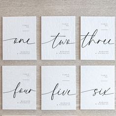 four different types of calligraphy on white paper with the words, eat three six six six