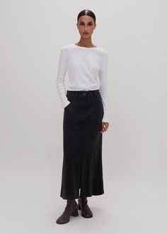 Find ME+EM Wool-blend Travel Tailoring Midi Skirt on Editorialist. ME+EM's Black Wool-Blend Travel Tailoring Midi Skirt is versatile and comfortable enough to wear to the office, at the weekend or on a plane. Shop now. Ss24 Fashion, Trouser Skirt, Fashion Me, Ankle Sleeve, Womenswear Fashion, Wool Trousers, Black Midi Skirt, A Plane, Now And Forever