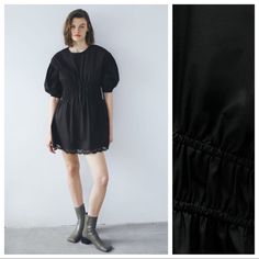 Nwt. Zara Black Poplin Mini Dress With Matching Lace Trim, Round Neckline, Short Puffy Sleeves, Elastic Waistband, Back Button Closure. Size S. Ref. 4786/103. Pit To Pit 20" Flat, Shoulders 21", Sleeves 13", Waist 15", Length 34". 1011 Silver Slip Dress, High Neck Black Dress, Zara Short Dress, Belted Denim Dress, Short Puffy Sleeves, Little Black Cocktail Dress, Black Cotton Dresses, White Halter Dress, Strappy Mini Dress