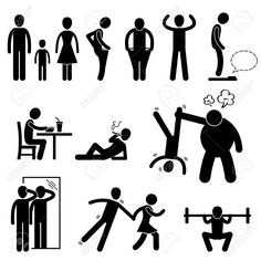 an image of people doing different things in black and white colors on a white background