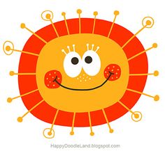 an orange and yellow cartoon character with big eyes, smiling for you to be happy