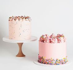 two cakes with sprinkles on them sitting next to each other in front of an instagram