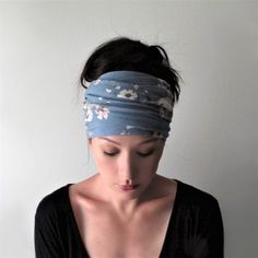 "This southwestern head scarf comes in a sweet shade of blue. The jersey blend is lightweight with a moderate amount of stretch. Incredibly easy to style, stays put all day long, and adjusts to any head size. Sewn with a double layer and perfectly finished with a clean (and invisible) blind stitch. The Details: - Length - approximately 65\" - Width - approximately 6\" - Color - blue , floral, southwestern - Material - Jersey blend - Hand wash cold, hang dry If you're new to EcoShag head scarves, Headbands For Short Hair, Ladies Head Scarf, Head Wraps For Women, Chin Length Hair, Infinity Scarves, Adjustable Headband, Hair Scarf, Floral Headbands, Floral Hair