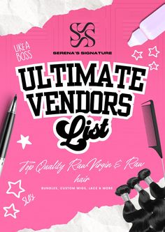 an advertisement for the ultimate vendor's list with scissors and other items on it