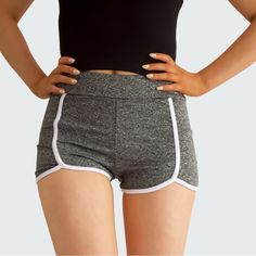 Contrast Shorts Elastic Waistband 87% Polyester 13% Spandex Casual High-waisted Elastane Shorts, Sporty Elastic Bottoms Made Of Elastane, Gray Athleisure Bottoms For Summer, Casual Sports Shorts In Elastane, Sporty High-waist Bottoms With Elastic Fit, Casual Gray Yoga Athletic Shorts, Casual Elastane Shorts For Sports, Casual Elastane Sports Shorts, Gray Yoga Bottoms For Summer