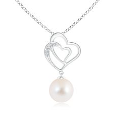 Depicting the sweet bond between two hearts, this pearl heart pendant is a beautiful interpretation of everlasting love. A Freshwater cultured pearl hangs from intertwined hearts crafted in 14K white gold. One of the twin interlocked hearts is accented with glistening diamonds, adding a dazzling edge to this solitaire pearl pendant. Intertwined Hearts, Pearl Heart, Heart Crafts, Sea Pearl, Ball Pendant, June Birthstone, South Sea Pearls, Pearl Pendant Necklace, Yellow Gold Chain