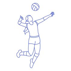 a person jumping up to hit a volleyball ball with their arms and legs in the air