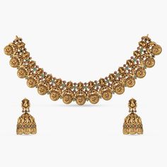 Nakshi Temple Antique Necklace Set Antique Chandbali Temple Necklace For Diwali, Festive Dual-tone Temple Necklace For Rituals, Festive Antique Finish Temple Jewelry Necklace, Traditional Coin Pendant Jewelry For Puja, Traditional Temple Necklace With Coin Pendant, Antique Temple Necklace With Tilla For Festive Occasions, Dual-tone Temple Necklace For Diwali, Dual-tone Temple Necklace For Puja, Gold Temple Necklace With Antique Finish