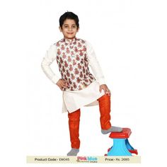 Cream Art Silk Readymade Kids Kurta with Churidar Pajama and Jacket @PinkBlueIndia #boys #kurta #sherwani #pajama #readymade #churidar #kidswear #jacket #suits #indian #fashion #boutiques #traditional Jacket Suits Indian, Kurta With Jacket, Churidar Pajama, Suits Indian, Designer Kurta, Cream Art