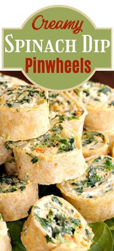 spinach dip pinwheels with text overlay